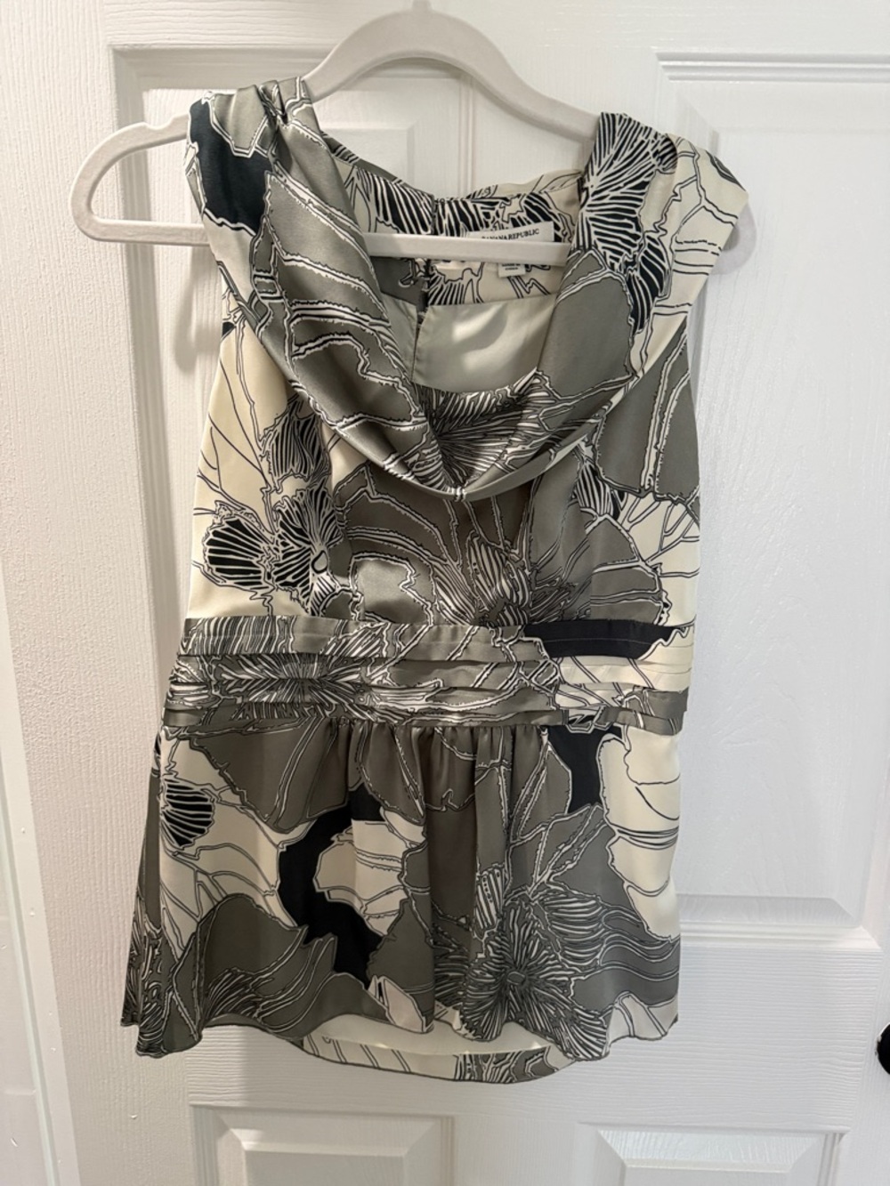 Banana Republic White and Gray Floral Cowl Neck Blouse
